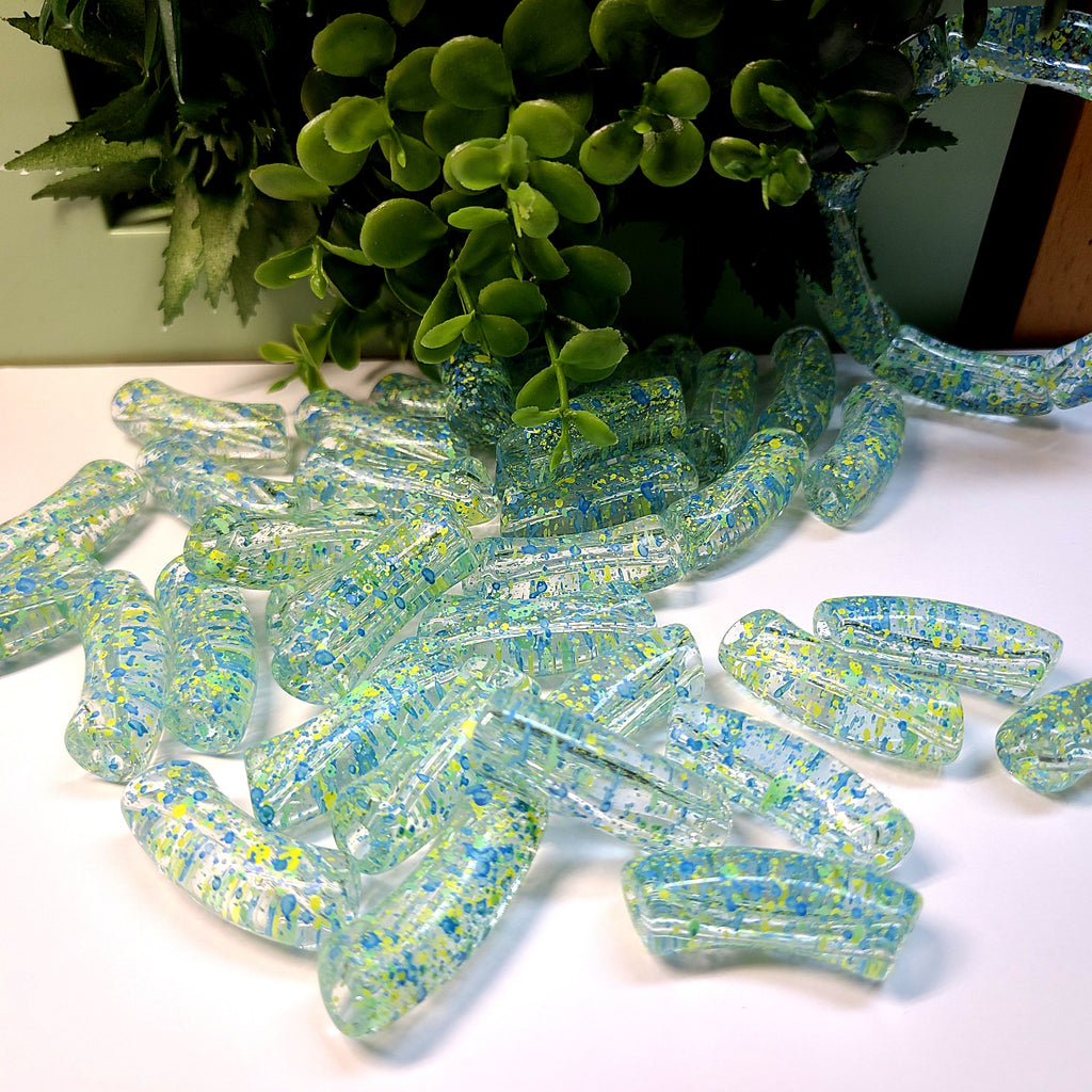 Bracelet jonc élastique vert - Bracelet perles tubes résine - Bijou Bracelet jonc élastique vert - Bracelet perles tubes résine - Bijou