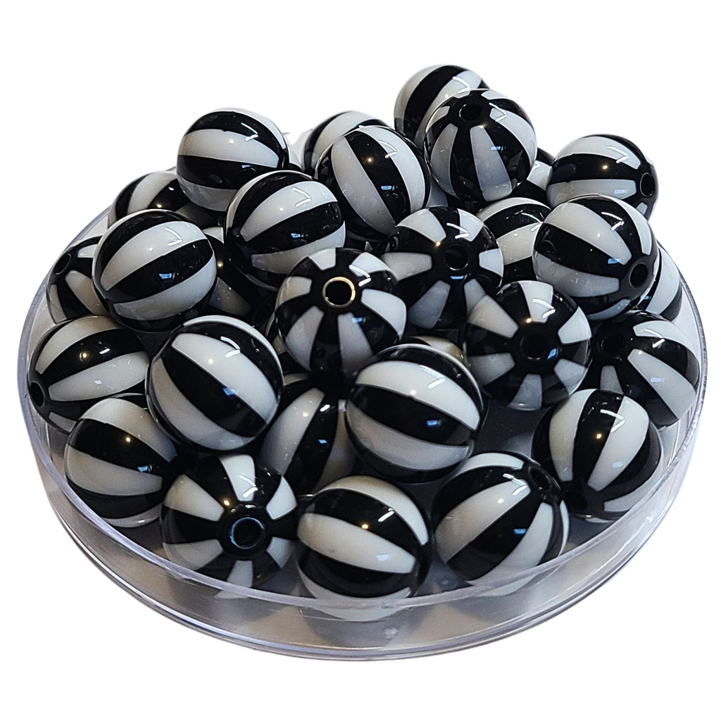218 - Boules acryliques Rayées Noir 16MM