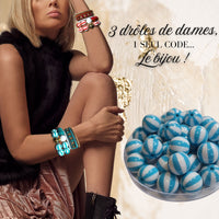217 - Boules acryliques Rayées Bleu 16MM