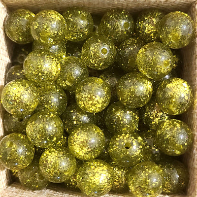 1014 - Glitter olivine - Perles Polaris rondes 10mm