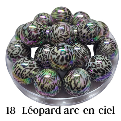 18 - Boules acryliques brillantes Léopard rainbow 20MM