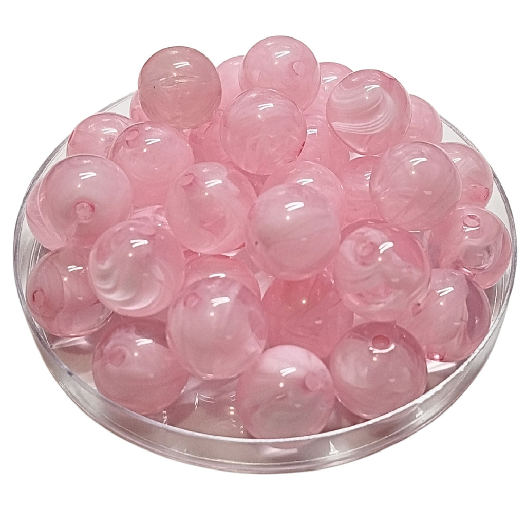 243 - Boules acryliques brillantes Rose clair marbré 16MM