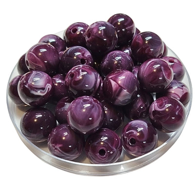246 - Boules acryliques brillantes Prune marbré 16MM