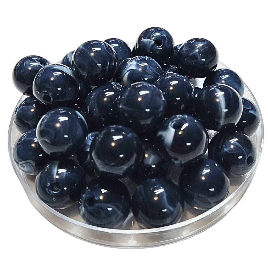 256 - Boules acryliques brillantes Bleu marine marbré 16MM