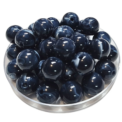 256 - Boules acryliques brillantes Bleu marine marbré 16MM