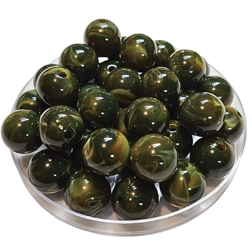 252 - Boules acryliques brillantes Vert mousse marbré 16MM
