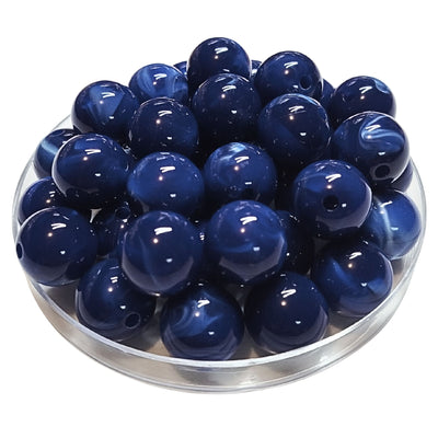 255 - Boules acryliques brillantes Bleu foncé marbré 16MM