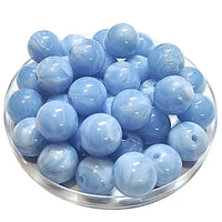 253 - Boules acryliques brillantes Bleu ciel marbré 16MM