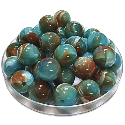 254 - Boules acryliques brillantes Turquoise opal marbré 16MM