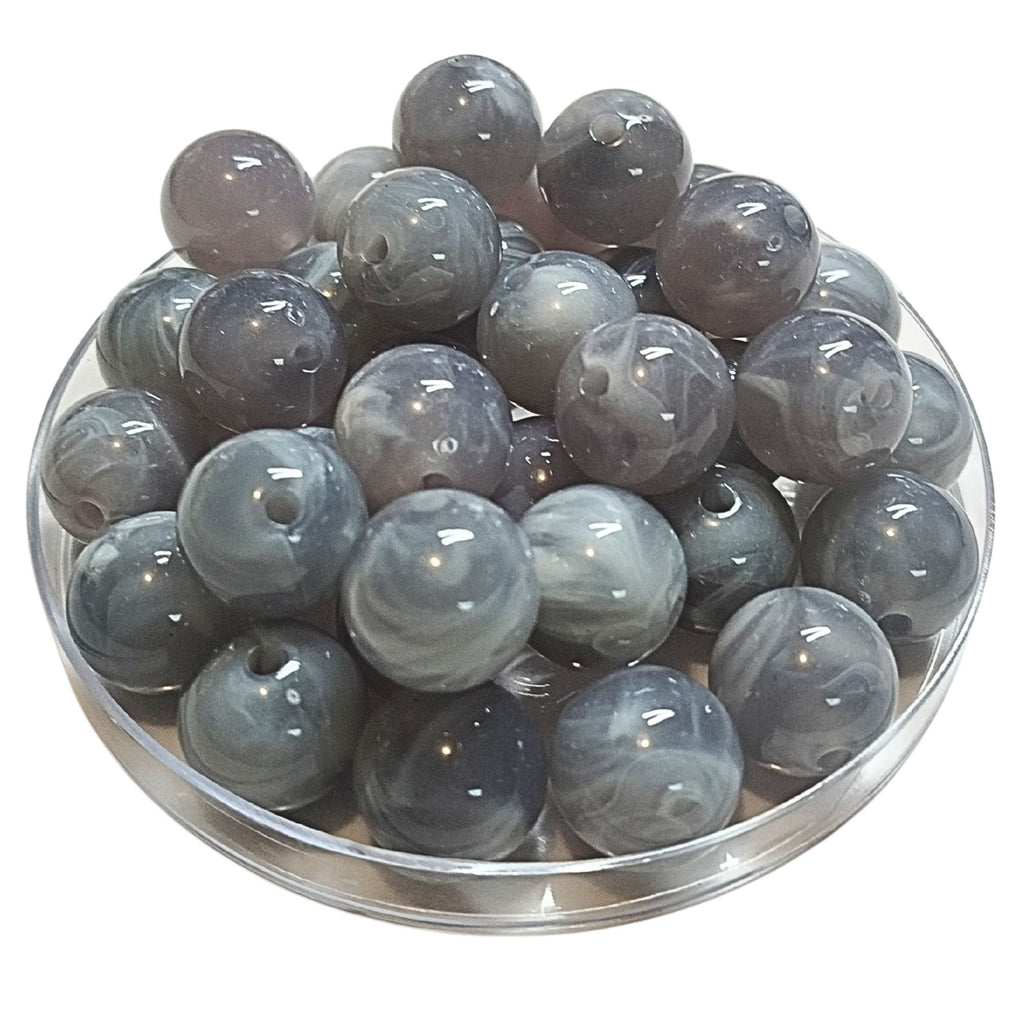 260 - Boules acryliques brillantes Gris perlé marbré 16MM