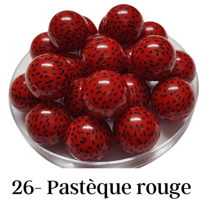 26 - Boules acryliques brillantes Pastèque rouge 20MM