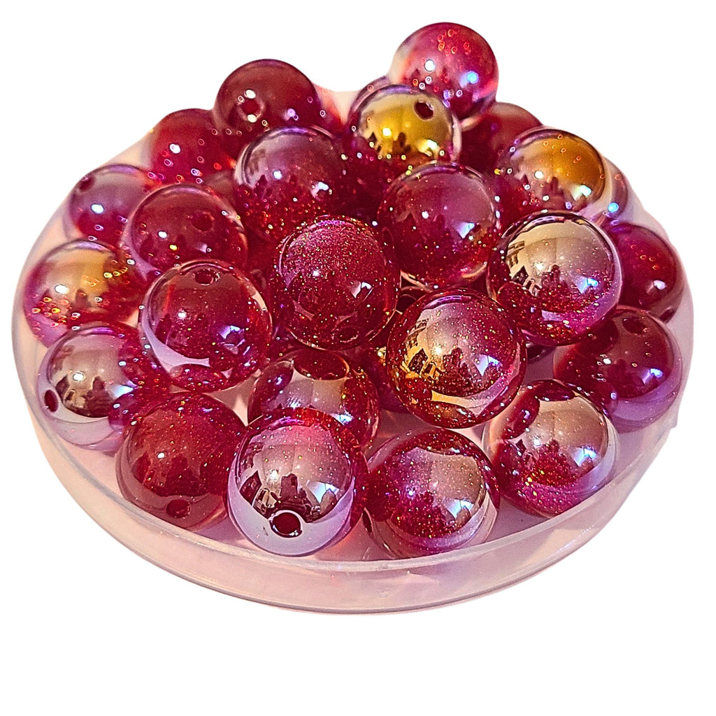 270 - Boules acryliques Glitter AB Cerise 16MM