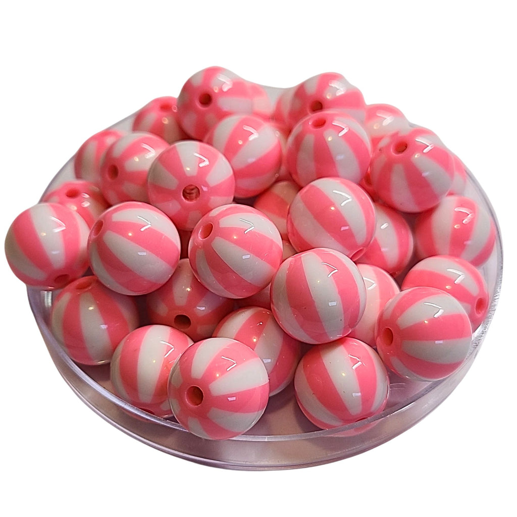 210 - Boules acryliques Rayées Rose clair 16MM