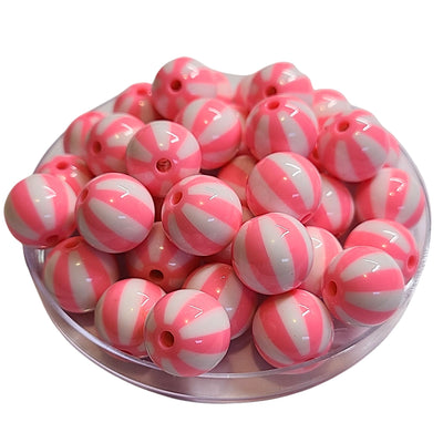 210 - Boules acryliques Rayées Rose clair 16MM