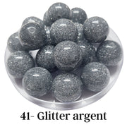 41 - Boules acryliques brillantes Glitter argent 20MM