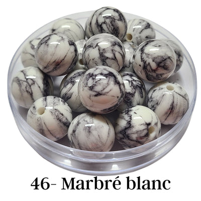 46 - Boules acryliques brillantes Marbré blanc 20MM