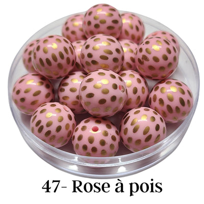 47 - Boules acryliques brillantes Rose à pois doré 20MM