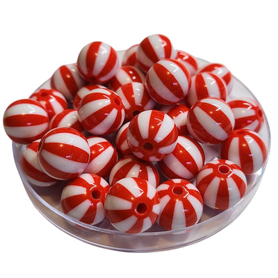 213 - Boules acryliques Rayées Cerise 16MM