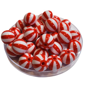 213 - Boules acryliques Rayées Cerise 16MM