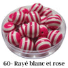 60 - Boules acryliques brillantes Rayé rose et blanc 20MM