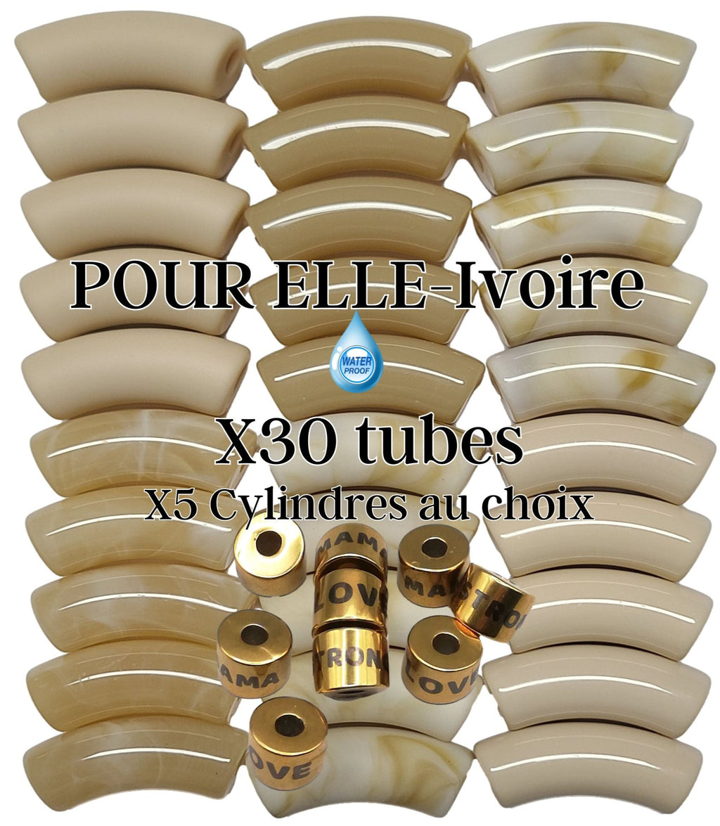 Camaieu 75C- Lot mixte tubes incurvés 12MM, et 5 cylindres -POUR ELLE Ivoire