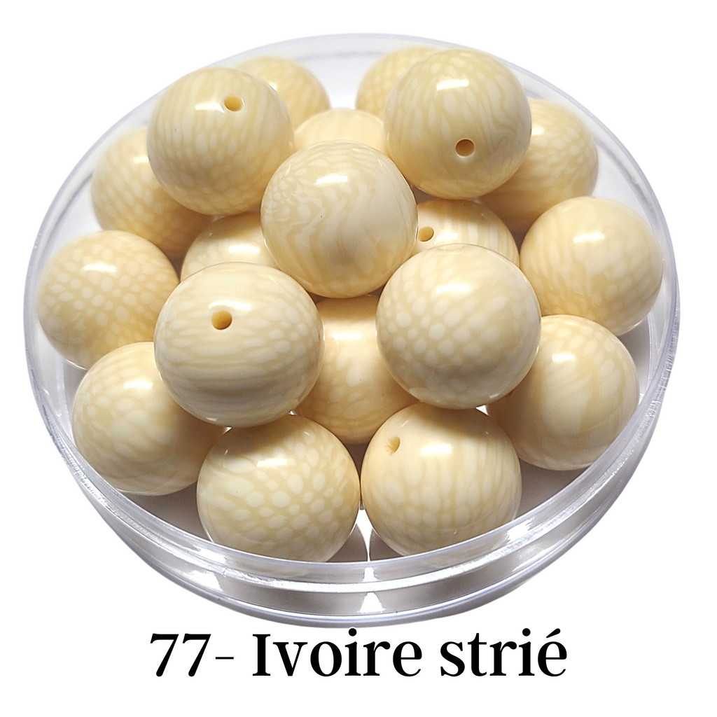 77 - Boules acryliques brillantes Ivoire strié 20MM