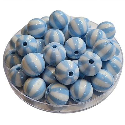 215 - Boules acryliques Rayées Ciel 16MM
