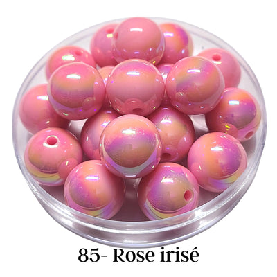 85 - Boules acryliques brillantes Rose irisé 20MM