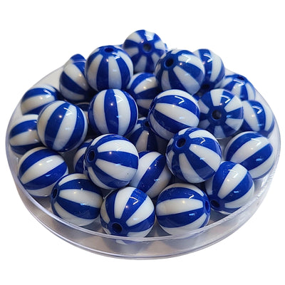 217 - Boules acryliques Rayées Bleu 16MM