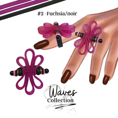 KIT bague silicone collection Waves - Fuchsia/noir #2