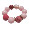 60 - Boules acryliques brillantes Rayé rose et blanc 20MM