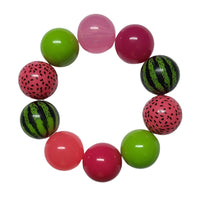 60 - Boules acryliques brillantes Rayé rose et blanc 20MM