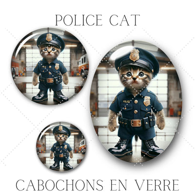 Cabochons en verre Police cat -Réf CAB18
