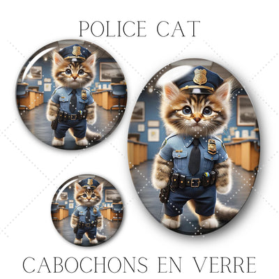 Cabochons en verre Police cat -Réf CAB19