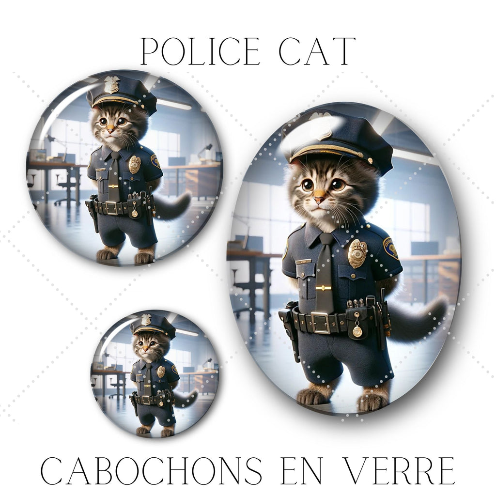 Cabochons en verre Police cat -Réf CAB20