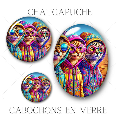 Cabochons en verre Chatcapuche -Réf CAB36