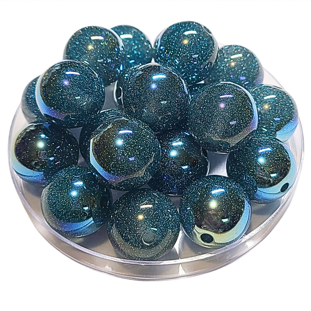 300 - Boules acryliques Glitter AB Denim turquoise 20MM