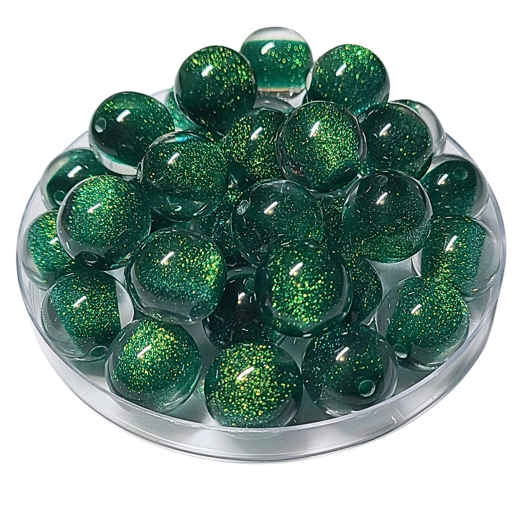 299 - Boules acryliques Glitter AB Emeraude 16MM