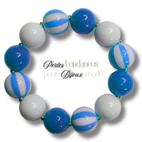 217 - Boules acryliques Rayées Bleu 16MM