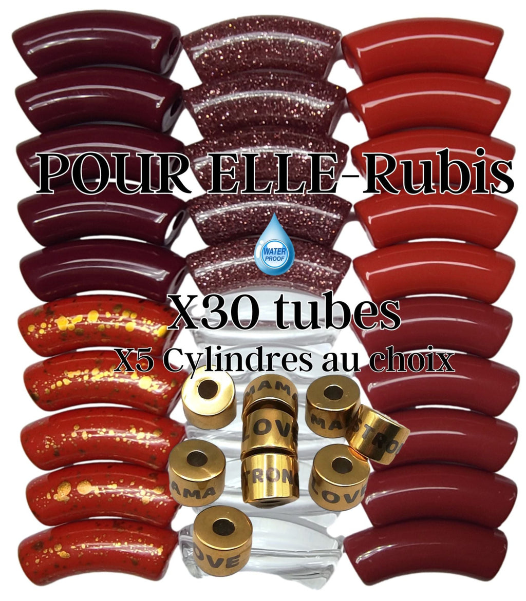 Camaieu 64- Lot mixte tubes incurvés 12MM, et 5 cylindres -POUR ELLE Rubis