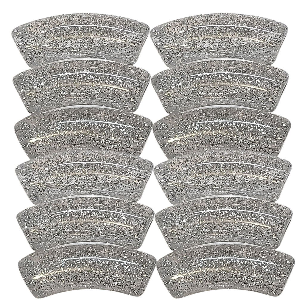 3- Tubes incurvés à paillettes, Argent 12MM
