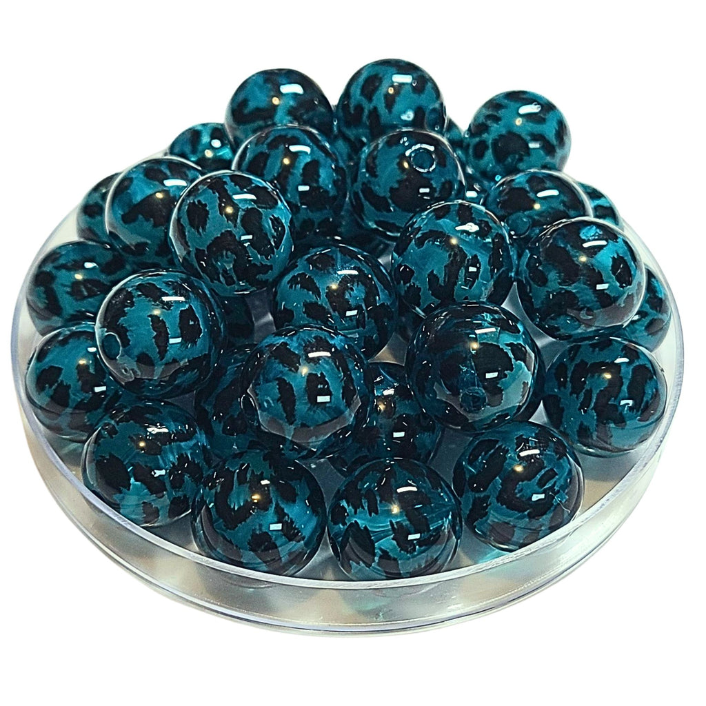 232 - Boules acryliques Léopard Teal 16MM