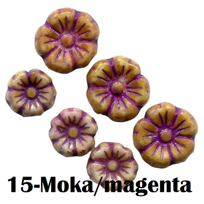 15- Fleur en verre de Bohème 7MM/9MM - Moka/magenta