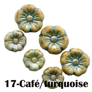 17- Fleur en verre de Bohème 7MM/9MM - Café/turquoise