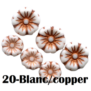 20- Fleur en verre de Bohème 7MM/9MM - Blanc/copper