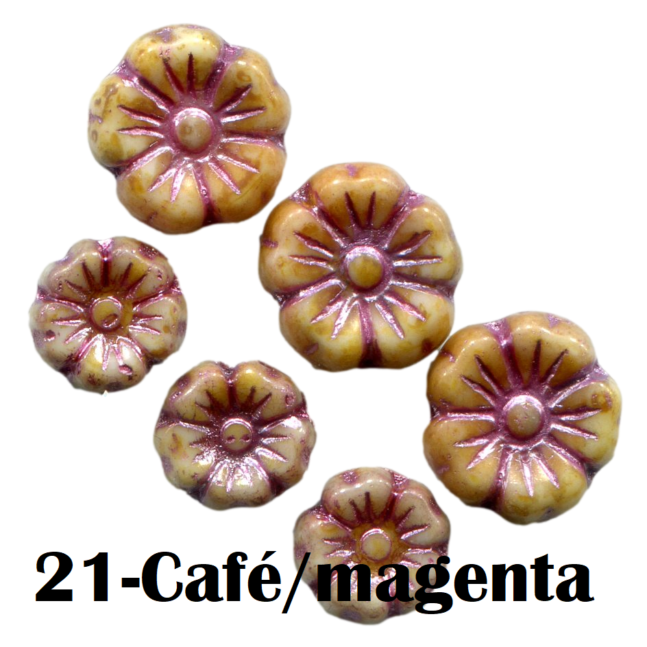 21- Fleur en verre de Bohème 7MM/9MM - Café/magenta