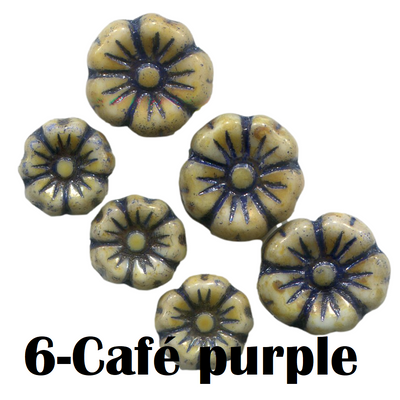 6- Fleur en verre de Bohème 7MM/9MM -Café/purple
