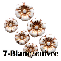 7- Fleur en verre de Bohème 7MM/9MM -Blanc/cuivre