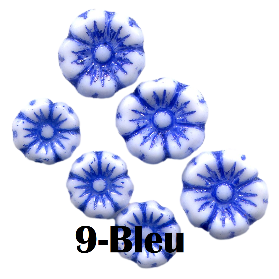 9- Fleur en verre de Bohème 7MM/9MM -Bleu