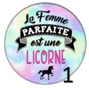 Cabochon en verre la femme parfaite est une licorne